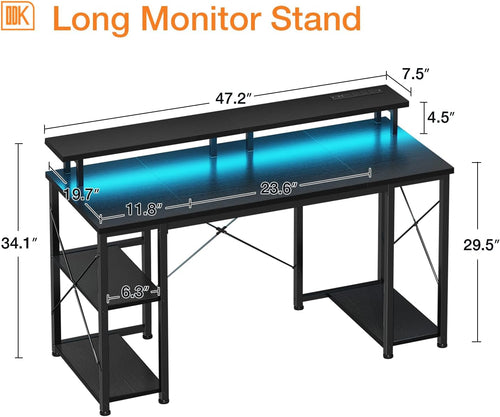 48-Inch LED Gaming Desk With Monitor Stand And USB Ports